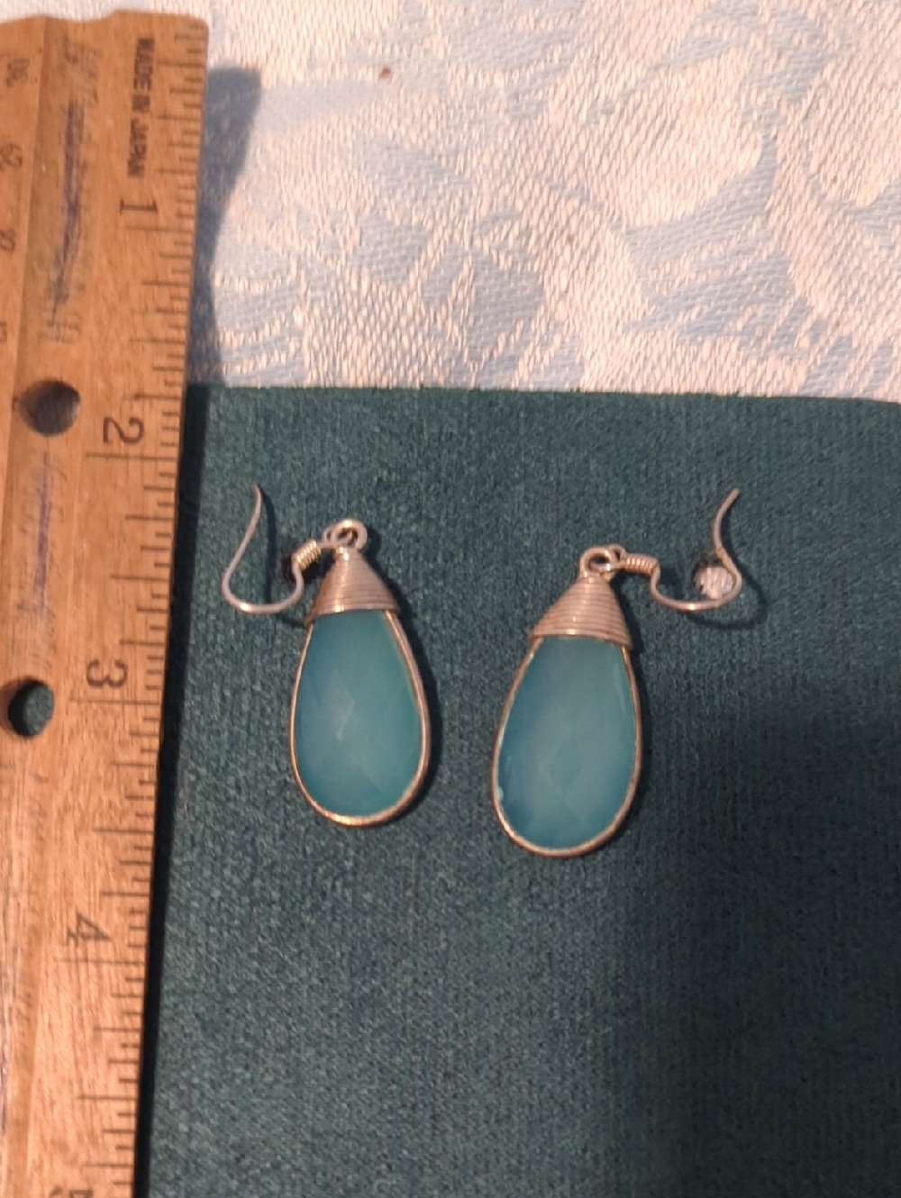 Sterling Silver Aqua Stone Drop Earrings.